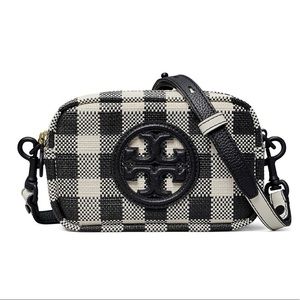 AUTHENTIC TORY BURCH/ Perry Gingham Crossbody Camera Bagblack